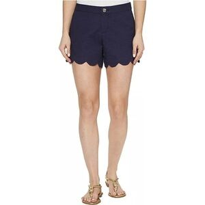 Navy Scalloped Hem Women Shorts